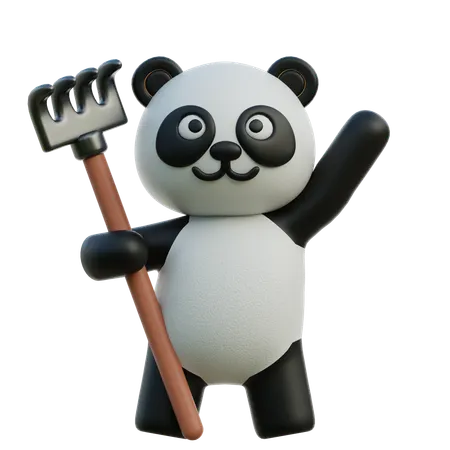 Panda Holding Rake  3D Illustration