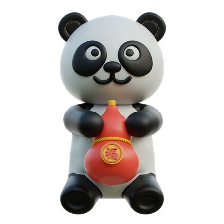 Panda Holding Red Bottle While Drinking Alcohol  3D Icon