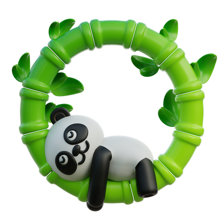 Panda Lounging Within Green Bamboo Circle  3D Icon