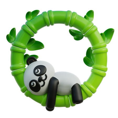Panda Lounging Within Green Bamboo Circle  3D Illustration