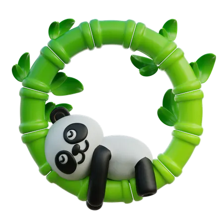 Panda Lounging Within Green Bamboo Circle  3D Illustration