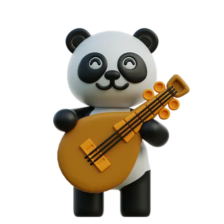 Panda Playing Lute 3D Illustration