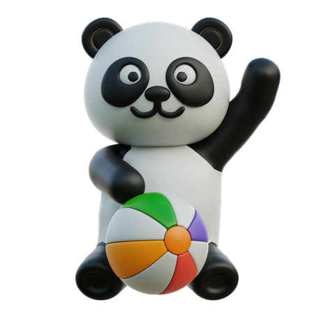 Panda Playing With Beach Ball  3D Illustration