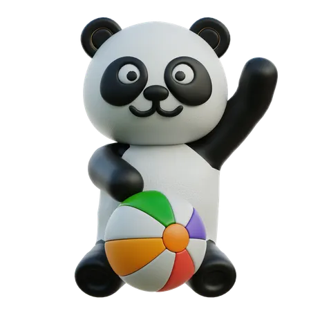 Panda Playing With Beach Ball  3D Illustration
