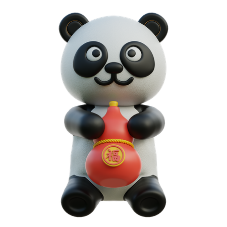 Panda sosteniendo una botella roja mientras bebe alcohol  3D Icon