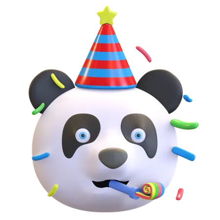 Panda Tragt Geburtstagsparty Hut Emoticon Cartoon 3 D Render Illustration 3D Emoji