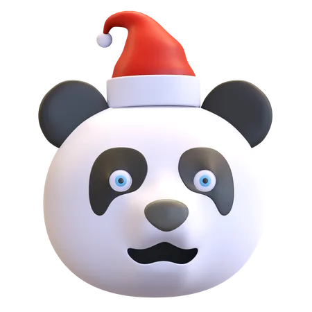 Panda Wearing Santa Hat In Christmas Emoticon Cartoon 3 D Render Illustration 3D Emoji