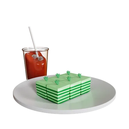 Pandan Cake And Ice Tea  3D Icon