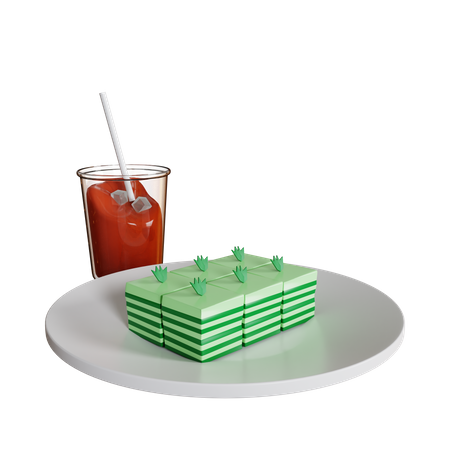 Pandan Cake And Ice Tea  3D Icon