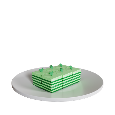Pandan Lapis Cake On A Plate  3D Icon