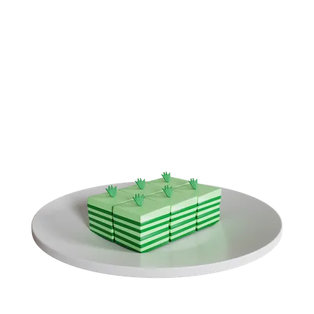 Pandan Lapis Cake On A Plate  3D Icon