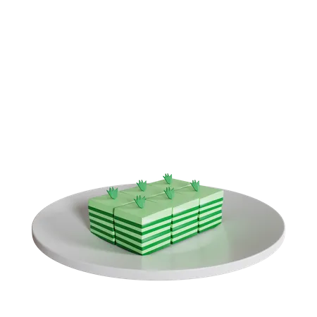 Pandan Lapis Kuchen auf einem Teller  3D Icon