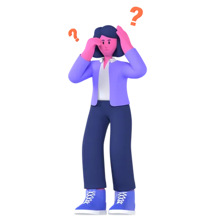 Panic Businesswoman Having Question  3D Illustration