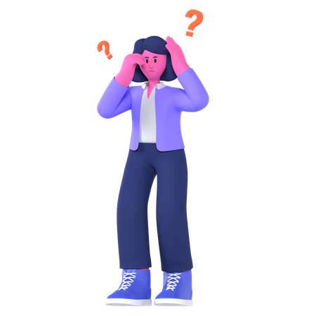 Panic Businesswoman Having Question  3D Illustration