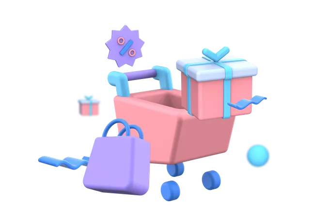 Panier avec boîte cadeau  3D Illustration