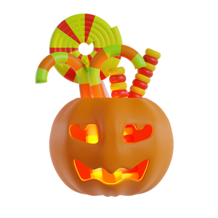 Panier d'Halloween avec des bonbons  3D Icon