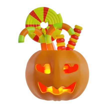 Panier d'Halloween avec des bonbons  3D Icon