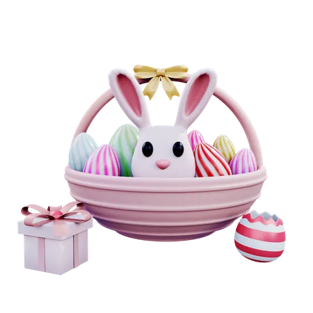 Panier d'oeufs de Pâques avec lapin  3D Icon