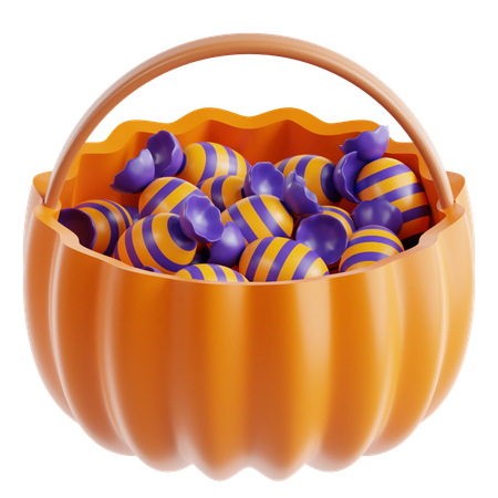 Panier de citrouille avec des bonbons  3D Icon