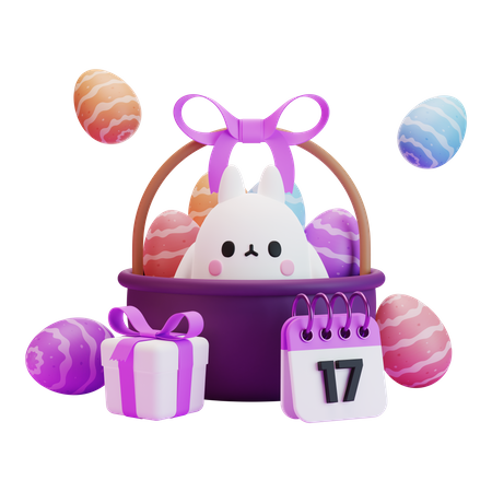 Panier d'oeufs de Pâques avec lapin  3D Icon