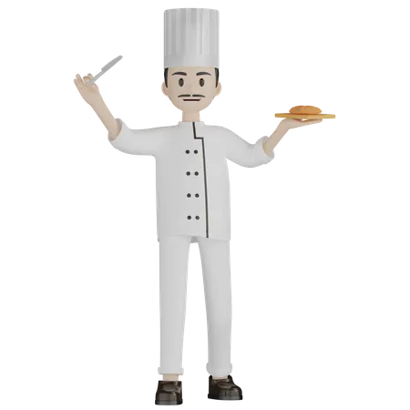 Chef masculino testando pão  3D Illustration