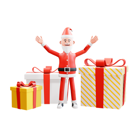 Santa claus celebra feliz navidad y próspero año nuevo con regalos  3D Illustration