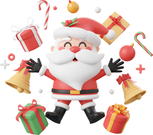 Papá Noel con regalos y adornos navideños.  3D Icon