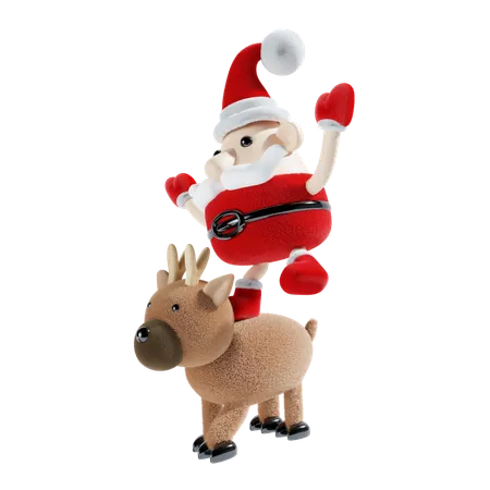 Papá Noel con renos  3D Illustration