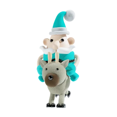 Papá Noel con renos  3D Illustration