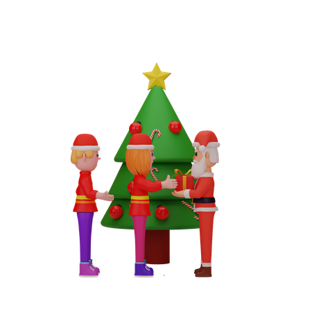 Papá Noel dando regalo de Navidad a niña  3D Illustration