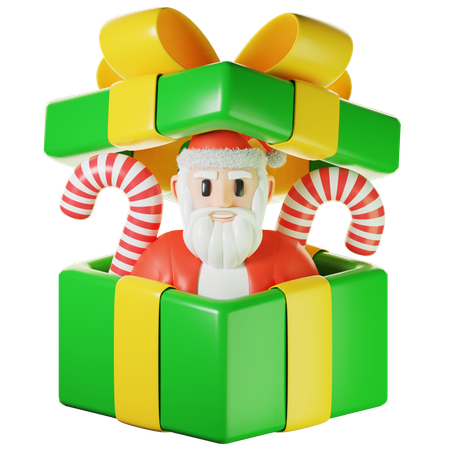 Papá Noel en caja de regalo.  3D Icon