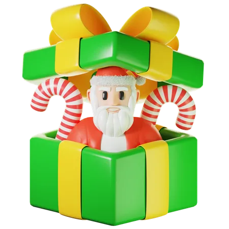 Papá Noel en caja de regalo.  3D Icon