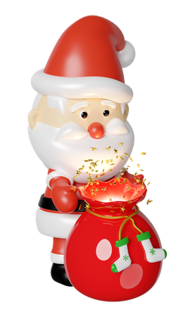 Papá Noel está abriendo su bolsa de regalo.  3D Icon