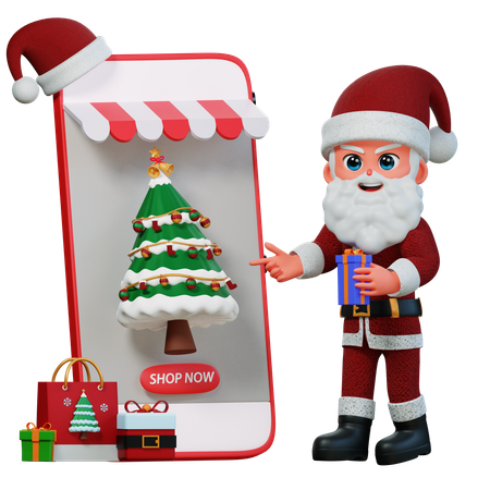 Papá Noel está haciendo compras en línea  3D Illustration