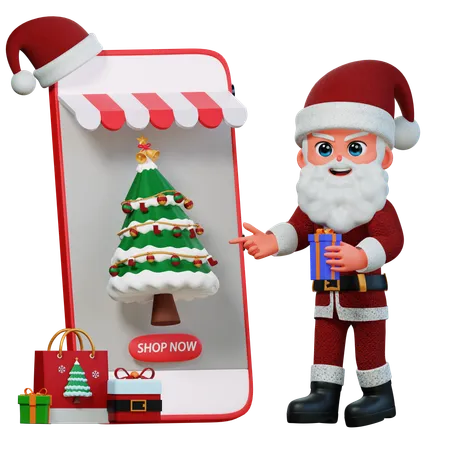 Papá Noel está haciendo compras en línea  3D Illustration