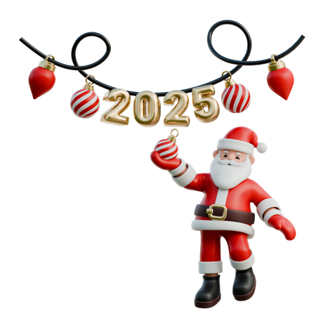 Papá Noel arreglando una luz en el año 2025  3D Illustration