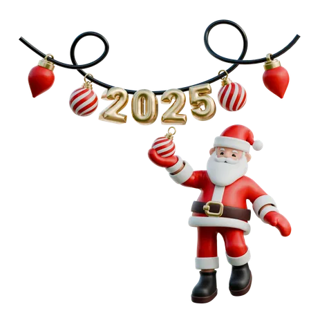 Papá Noel arreglando una luz en el año 2025  3D Illustration