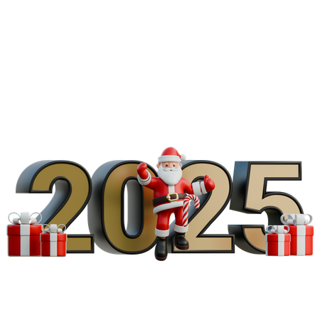 Papá Noel bailando frente al año 2025  3D Illustration