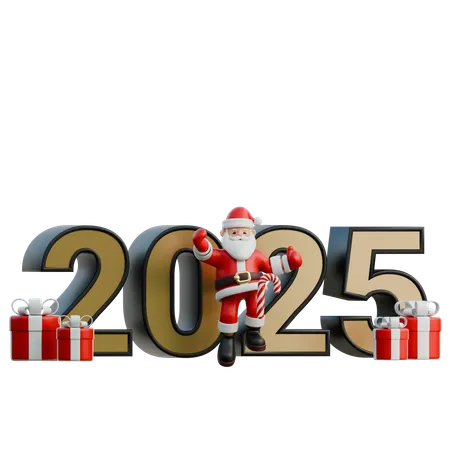 Papá Noel bailando frente al año 2025  3D Illustration