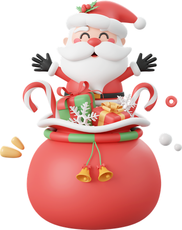 Santa claus con bolsa de regalo de navidad  3D Icon