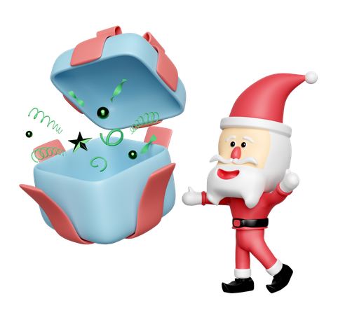 Papá Noel con caja de regalo.  3D Icon