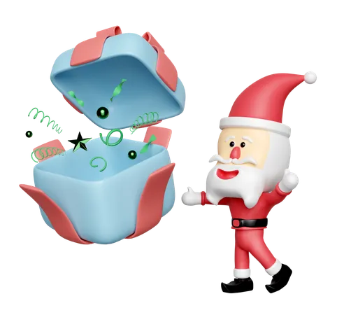 Papá Noel con caja de regalo.  3D Icon