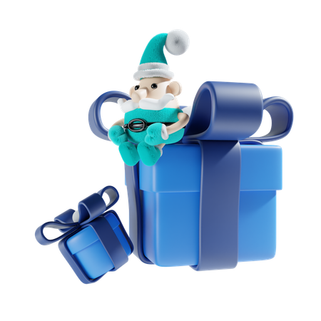 Papá Noel con caja de regalo.  3D Illustration