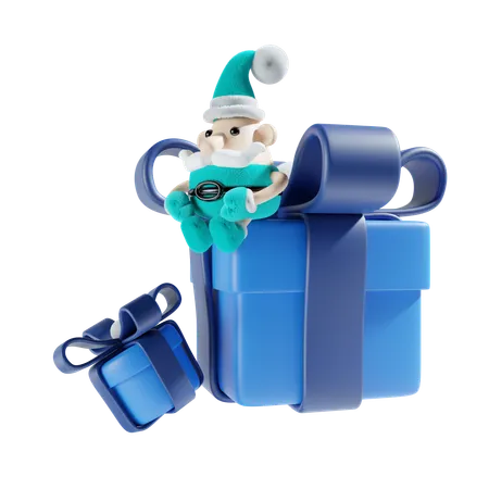 Papá Noel con caja de regalo.  3D Illustration