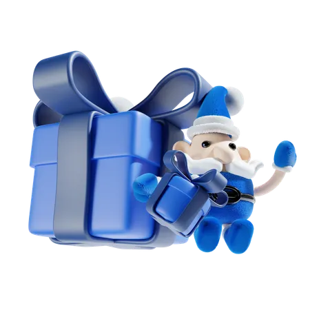 Papá Noel con caja de regalo.  3D Illustration