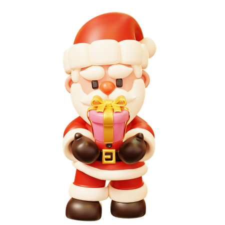 Papá Noel con caja de regalo.  3D Icon