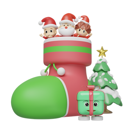 Papá Noel con calcetines  3D Illustration