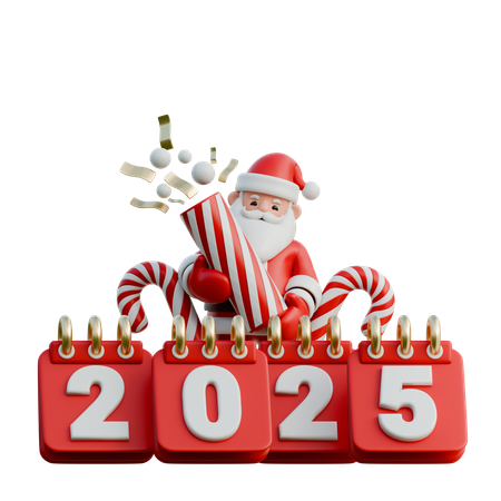 Papá Noel con fuegos artificiales en la parte trasera del 2025  3D Illustration