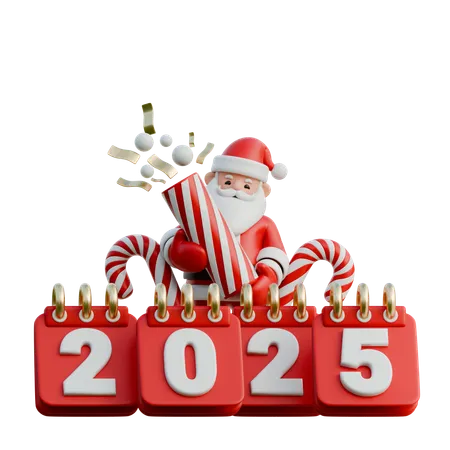 Papá Noel con fuegos artificiales en la parte trasera del 2025  3D Illustration