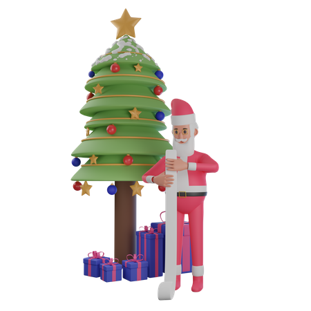 Papá Noel con lista de regalos.  3D Illustration